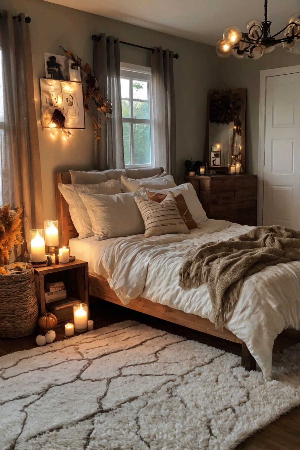 cozy fall bedroom decor, fall bedroom accessories, autumn bedroom ideas, rustic bedroom decor, cozy bedroom essentials