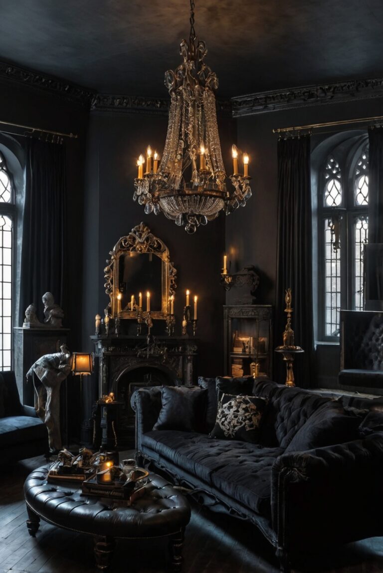 Gothic furniture, Gothic decor, Dark living room, Gothic design, Gothic style.