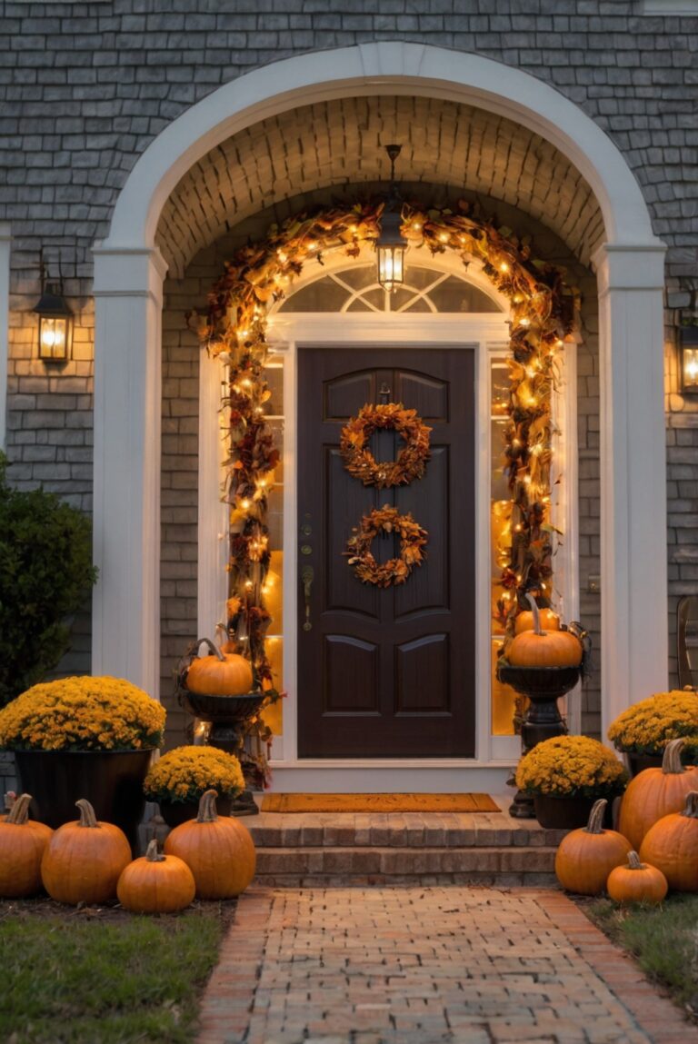 Thanksgiving outdoor decor, Fall entrance decor, Autumn porch decorations, Harvest home decorations, Holiday exterior adornments