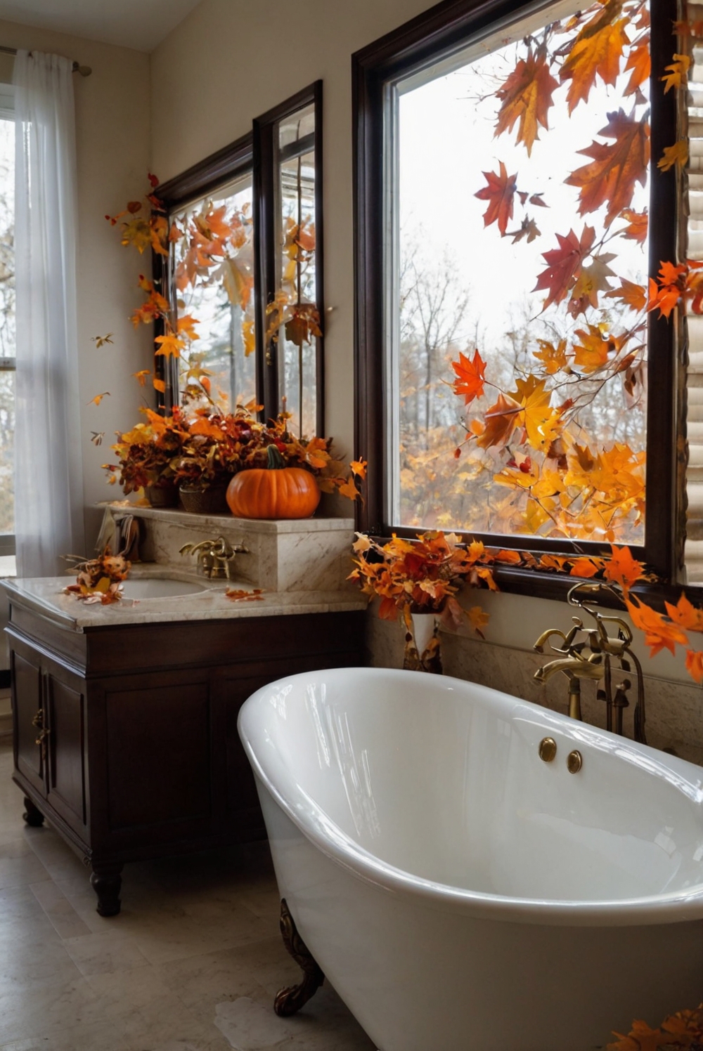 bathroom decor ideas, fall decor inspiration, luxurious bathroom design, stylish bathroom accessories, elegant spa bathroom